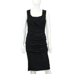 Dolce & Gabbana 90s Vintage Black Floral Eyelet Ruched Sleeveless Dress D&G